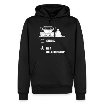 Voiture amour célibataire en relation - Sweat à capuche Premium bio Homme - noir - Devant - Nico (187cm)