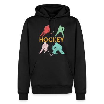 Hockey Player Hockey Vintage Retro Gift - Men’s Premium Organic Hoodie - black - Front - Nico (187cm)