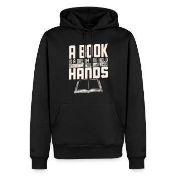 a book is a dream you hold in your hands - Men’s Premium Organic Hoodie - black - Front - Nico (187cm)