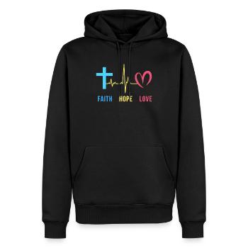 Foi Espoir Amour Christian Heartbeat - Sweat à capuche Premium bio Homme - noir - Devant - Nico (187cm)