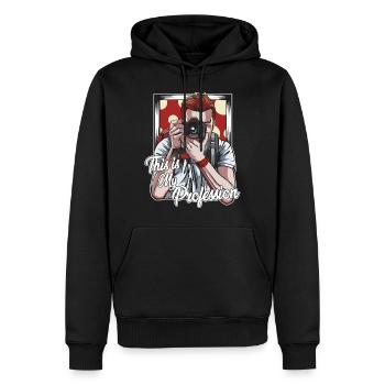 taking photos - Men’s Premium Organic Hoodie - black - Front - Nico (187cm)