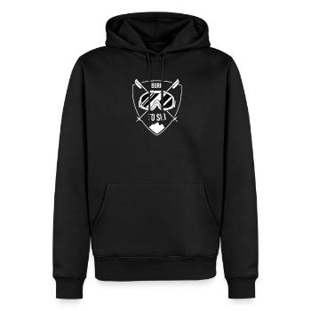 Born To Ski Sports d'hiver Piste de ski Vacances au ski Remontées mécaniques - Sweat à capuche Premium bio Homme - noir - Devant - Nico (187cm)