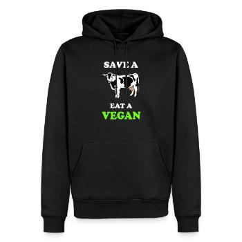 Anti Vegan Rette eine Kuh iss einen Veganer - Männer Premium Bio Hoodie - Schwarz - Vorne - Nico (187cm)