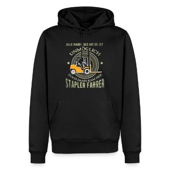 Élévateur conducteur t-shirt pour les magasiniers et les chariots élévateurs - Sweat à capuche Premium bio Homme - noir - Devant - Nico (187cm)