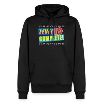Level 19 Complete! - 19th Unlocked Birthday Gift - Men’s Premium Organic Hoodie - black - Front - Nico (187cm)