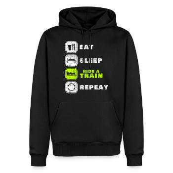 Zug - Männer Premium Bio Hoodie - Schwarz - Vorne - Nico (187cm)