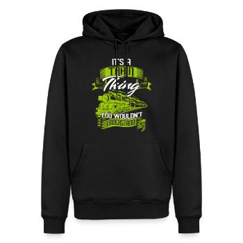 Zug - Männer Premium Bio Hoodie - Schwarz - Vorne - Nico (187cm)