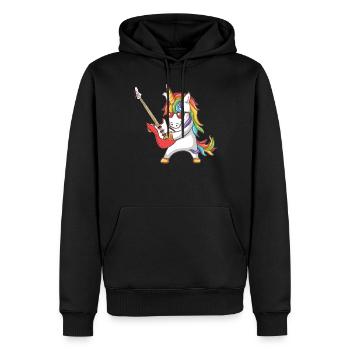 Einhorn mit E-Gitarre - Männer Premium Bio Hoodie - Schwarz - Vorne - Nico (187cm)