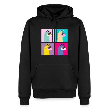 Vier 4 Lama Old School Neon Tiere Geschenk - Männer Premium Bio Hoodie - Schwarz - Vorne - Nico (187cm)