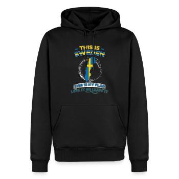 C'est la Suède C'est mon drapeau - Sweat à capuche Premium bio Homme - noir - Devant - Nico (187cm)