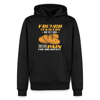 Français professeur manger douleur pour le petit déjeuner - Sweat à capuche Premium bio Homme - noir - Devant - Nico (187cm)