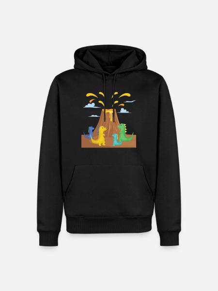 Ausbrechender Vulkan mit Dinosauriern. - Männer Premium Bio Hoodie - Schwarz
