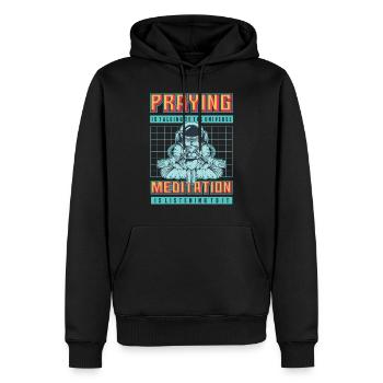 Cosmos - Praying - Meditation - Männer Premium Bio Hoodie - Schwarz - Vorne - Nico (187cm)