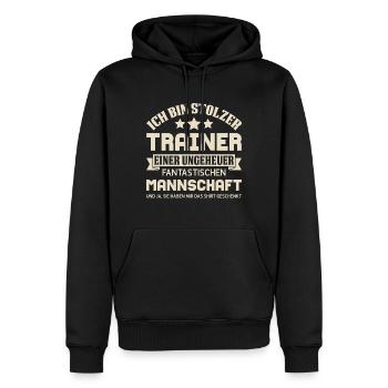 Entraîneur de football, handball, etc. disant cadeau - Sweat à capuche Premium bio Homme - noir - Devant - Nico (187cm)