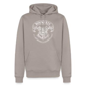 Harry Potter Hogwarts Wappen Zeichnung - Männer Premium Bio Hoodie - Taupe - Vorne - Nico (187cm)