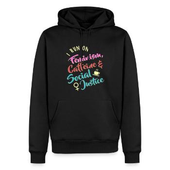 Je cours sur le féminisme, la caféine et la justice sociale - Sweat à capuche Premium bio Homme - noir - Devant - Nico (187cm)
