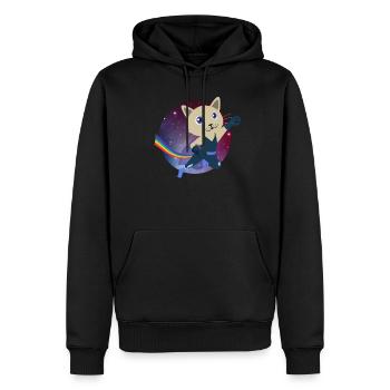 Süße Katze Superheld Weltall Schweben Mieze - Männer Premium Bio Hoodie - Schwarz - Vorne - Nico (187cm)