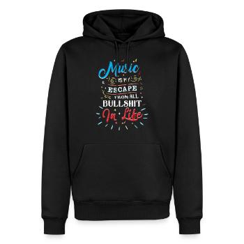 La musique est ma fuite de toute connerie - Sweat à capuche Premium bio Homme - noir - Devant - Nico (187cm)