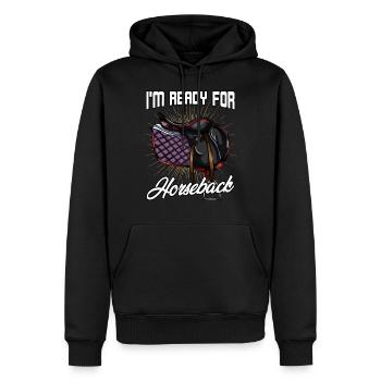 Je suis prêt pour le cheval | Cadeau selle chevaux - Sweat à capuche Premium bio Homme - noir - Devant - Nico (187cm)