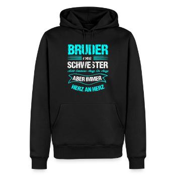 Bruder und Schwester Auge in Auge Herz an Herz - Männer Premium Bio Hoodie - Schwarz - Vorne - Nico (187cm)