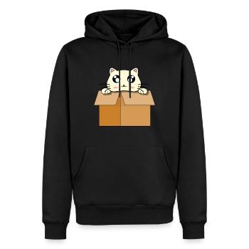 Chat mignon rigolo en boîte de carton - Sweat à capuche Premium bio Homme - noir - Devant - Nico (187cm)