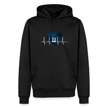 Herzschlag Schach König Dame - Männer Premium Bio Hoodie - Schwarz - Vorne - Nico (187cm)