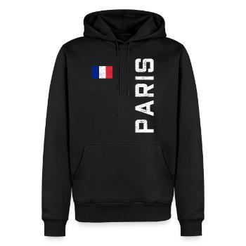 Maillots Paris France - Sweat à capuche Premium bio Homme - noir - Devant - Nico (187cm)