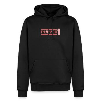 Gamer Couple Gaming Player 1 - Men’s Premium Organic Hoodie - black - Front - Nico (187cm)