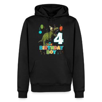 4 ans, fête d'anniversaire, garçon, dinosaure T Rex - Sweat à capuche Premium bio Homme - noir - Devant - Nico (187cm)