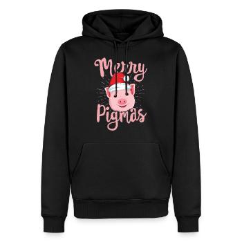 Joyeux Pigmas Cochon De Noël T-shirt Femmes Agriculteurs - Sweat à capuche Premium bio Homme - noir - Devant - Nico (187cm)