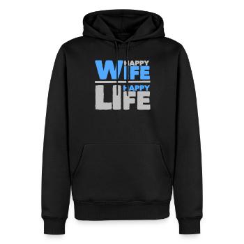 Femme heureuse - vie heureuse - Sweat à capuche Premium bio Homme - noir - Devant - Nico (187cm)