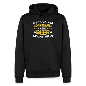 Jeux de société et bière je suis présent - Sweat à capuche Premium bio Homme - noir - Devant - Nico (187cm)