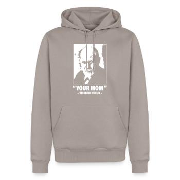 Sigmund Freud Your mother quote joke gift - Men’s Premium Organic Hoodie - taupe - Front - Nico (187cm)