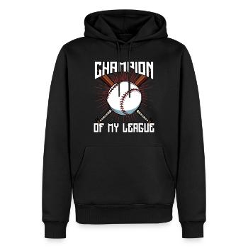 Champion Of My League | Baseball Spruch Geschenk - Männer Premium Bio Hoodie - Schwarz - Vorne - Nico (187cm)