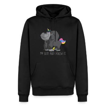 Geschenk Einhorn Banane Gorilla - Männer Premium Bio Hoodie - Schwarz - Vorne - Nico (187cm)