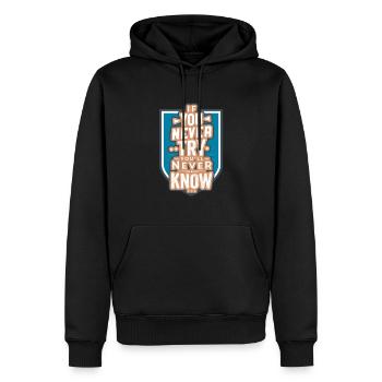 motivation never try never know - Men’s Premium Organic Hoodie - black - Front - Nico (187cm)