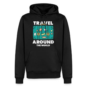 Voyage voyageur du monde - Sweat à capuche Premium bio Homme - noir - Devant - Nico (187cm)