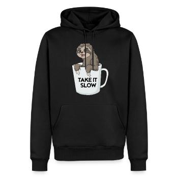 Kaffee Faultier in Tasse Koffein Coffee Geschenk - Männer Premium Bio Hoodie - Schwarz - Vorne - Nico (187cm)