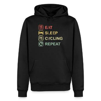 EAT SLEEP CYCLING REPEAT | Retro Bike Fahrrad - Männer Premium Bio Hoodie - Schwarz - Vorne - Nico (187cm)