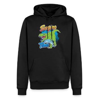 Dino Shirt for Surfer Dolphin Surfing Time - Men’s Premium Organic Hoodie - black - Front - Nico (187cm)