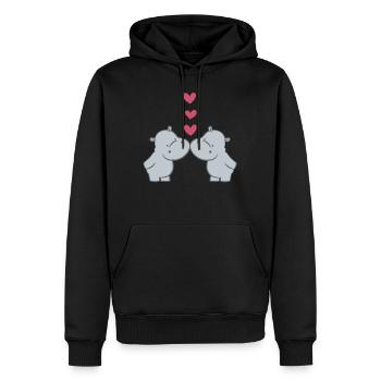 Hippopotame - Hippopotame - Hippopotame - Couple - Coeur - Sweat à capuche Premium bio Homme - noir - Devant - Nico (187cm)