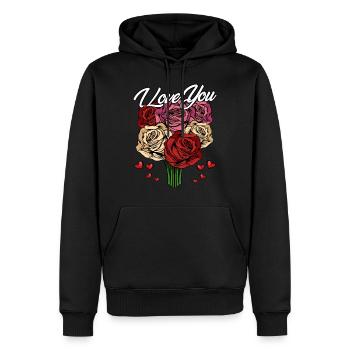 Je t'aime | Déclaration de roses de coeurs d'amour cadeau - Sweat à capuche Premium bio Homme - noir - Devant - Nico (187cm)