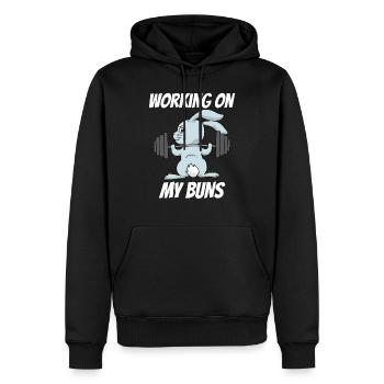 Bunny Training travaille sur mon entraînement de mégots - Sweat à capuche Premium bio Homme - noir - Devant - Nico (187cm)