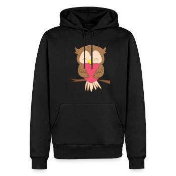Eule - Uhu - Kauz - Eulen - Valetinstag - Herz - Männer Premium Bio Hoodie - Schwarz - Vorne - Nico (187cm)
