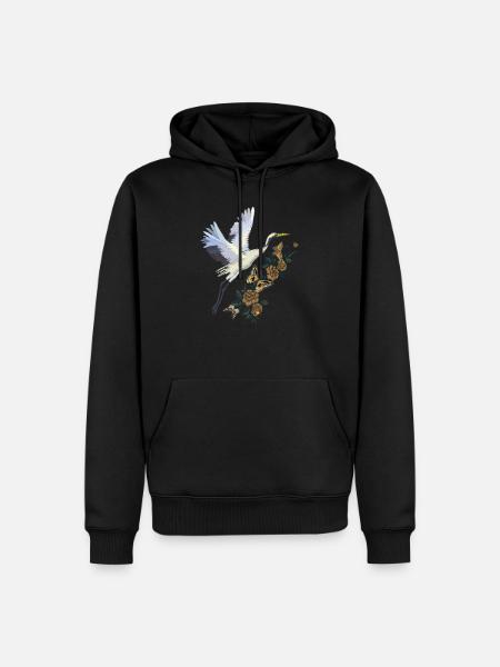 Grue de broderie japonaise vintage - Sweat à capuche Premium bio Homme - noir