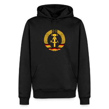 DDR Emblem - Männer Premium Bio Hoodie - Schwarz - Vorne - Nico (187cm)