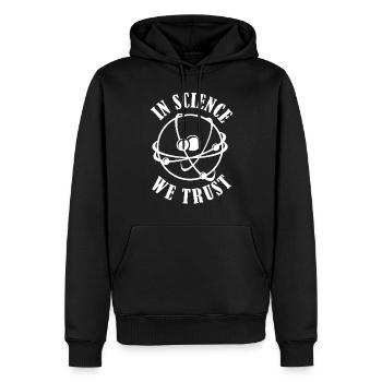 In Science we Trust - Männer Premium Bio Hoodie - Schwarz - Vorne - Nico (187cm)