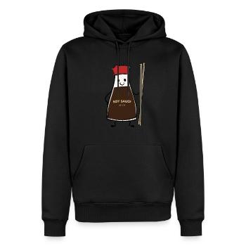 Sojasauce Flasche Gewürz Asiatische Essstäbchen - Männer Premium Bio Hoodie - Schwarz - Vorne - Nico (187cm)