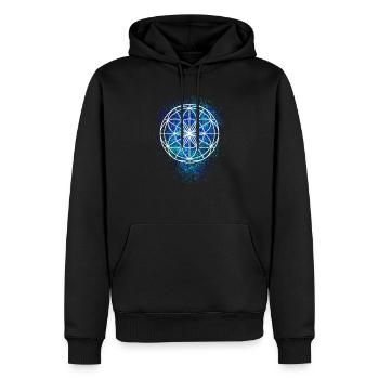 Yoga fleur de la vie | Mantra Cadeau Sanskrit - Sweat à capuche Premium bio Homme - noir - Devant - Nico (187cm)