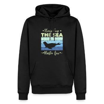 Seal Please Keep The Sea Plastic Free - Retro - Sweat à capuche Premium bio Homme - noir - Devant - Nico (187cm)